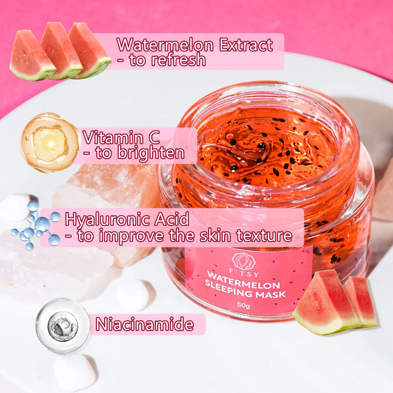 Wholesale Organic Gel Mask Overnight Resurfacing Niacinamide Nourishing Whitening Watermelon Mask
