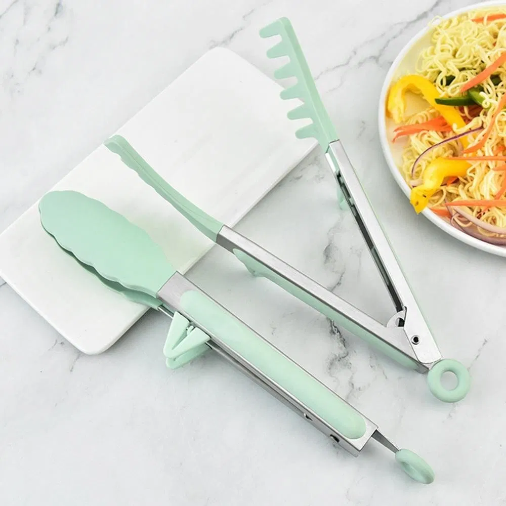 Silicone Food Tong Stainless Steel Handle Kitchen Tongs Silicone Non-Slip Spatula Tongs Jagged Tongs Kitchen Accessories