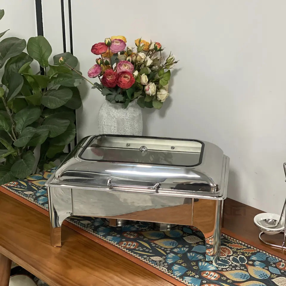 9L Hydraulic Chafing Dish with Window Catering Equipment Chafers Buffet Set Server Food Warmers for Commercial Restaurant Hotel