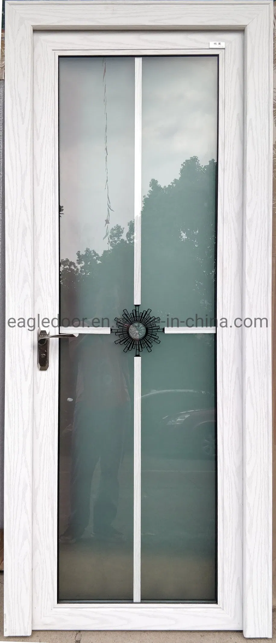 Bathroom Door Decorative Aluminum with Temped Glass Windows Entry Doors Interior Single Glass Swing Aluminum Alloy Modern (EA-2058)