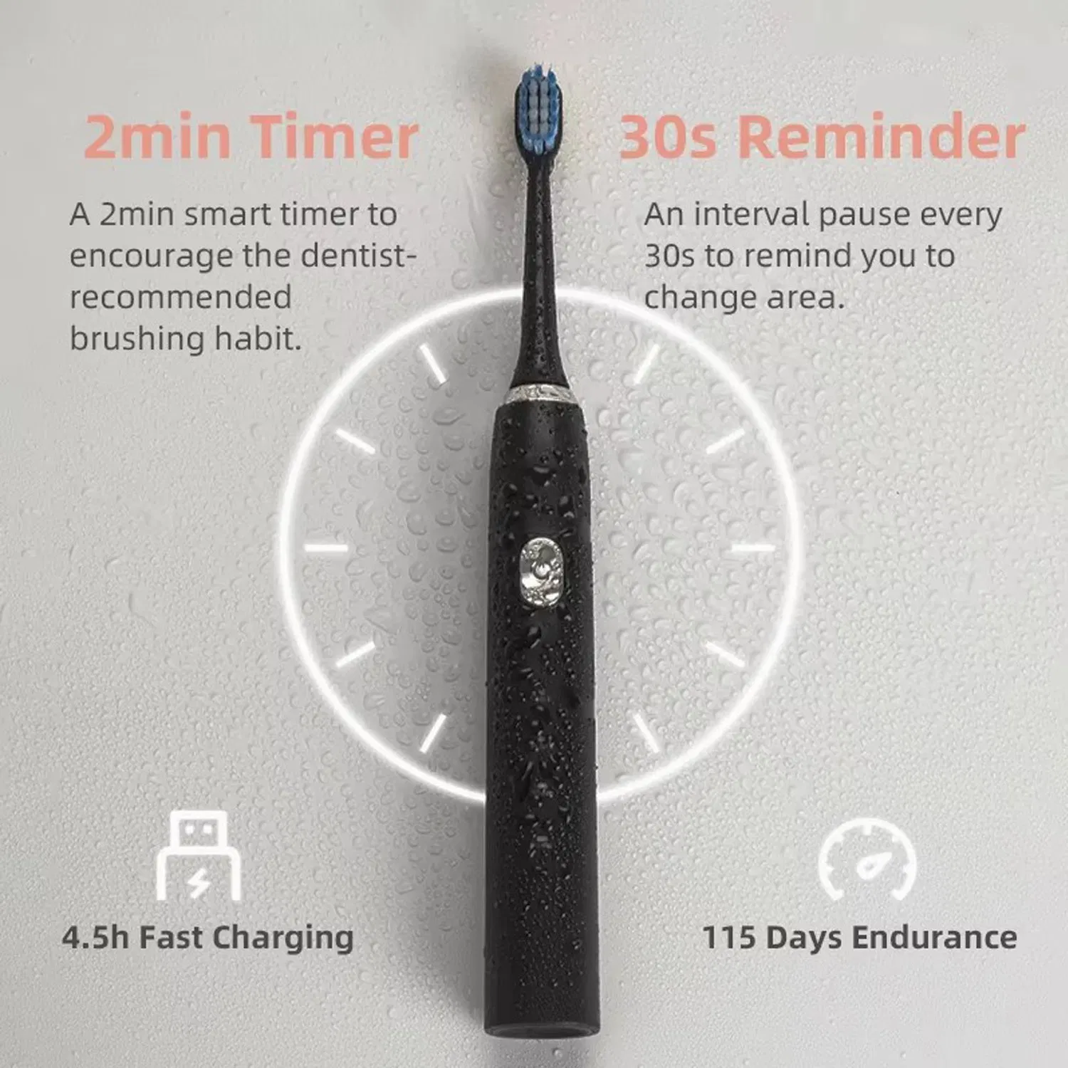 Deep Cleaning USB Charging Waterproof Sonic Vibration Adult Electric Toothbrush
