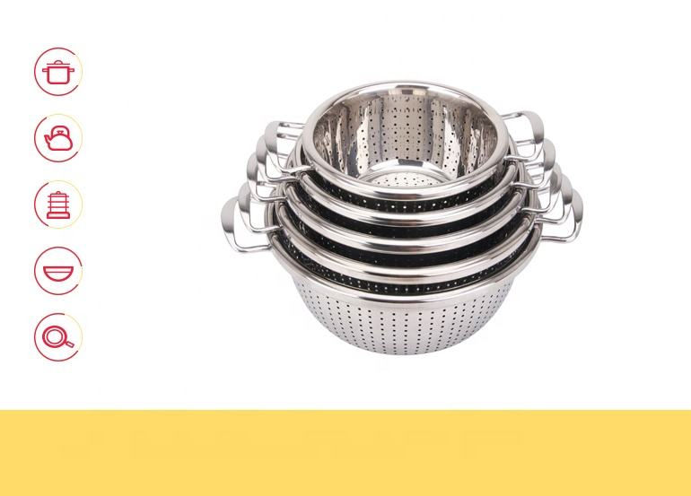 Wholesale Full Size Strainers Kitchen Stainless Steel Rice Colander with Handles