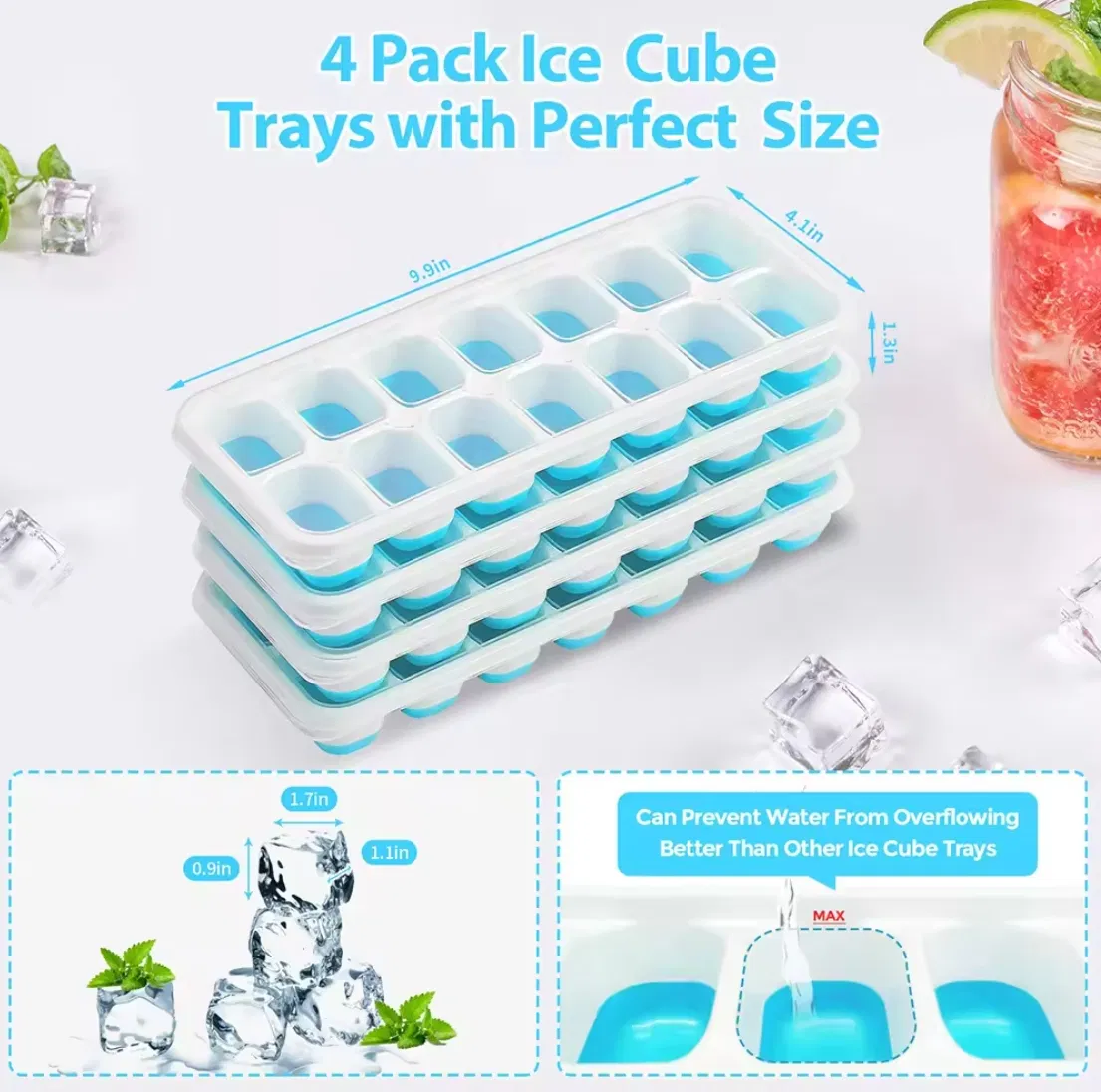 Силиконовая форма для льда с крышкой, 14 ячеек