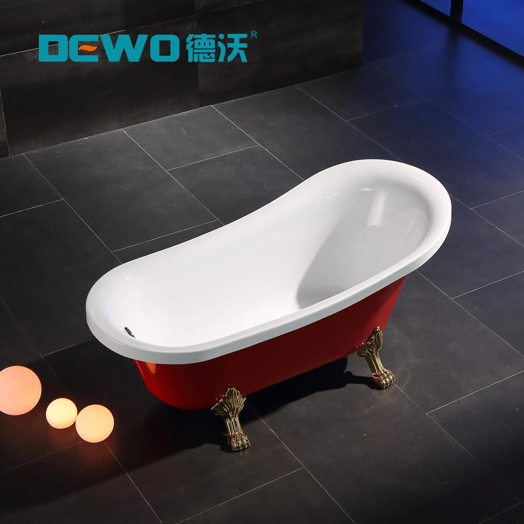 China Classical Style Red High-Ranking Acrylic Freestanding Soaking Bathtub with Aristocratic Temperament 4 Tiger Feet