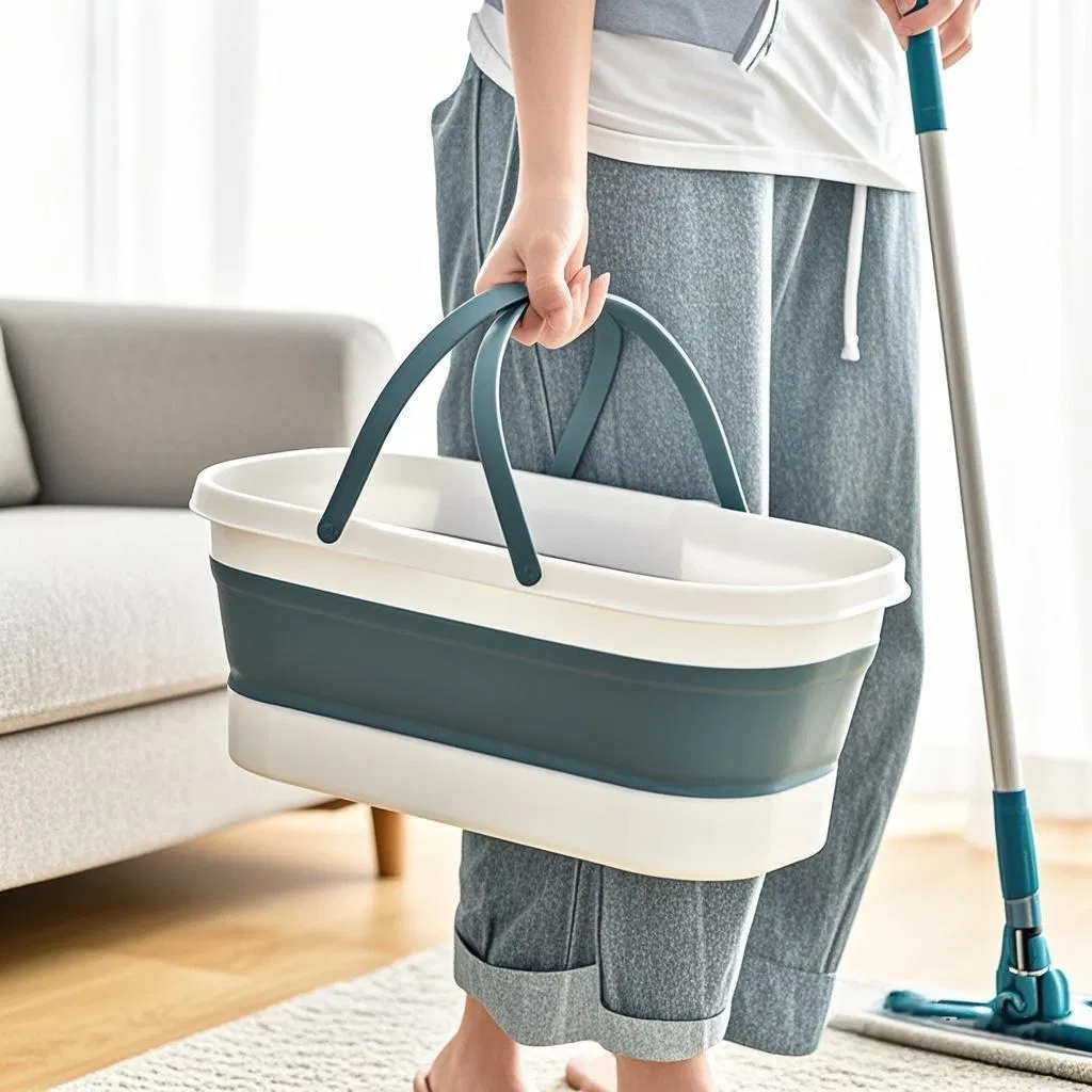 Compact Foldable Mop Washing Bucket Plastic Cleaning Basket for Easy Storage