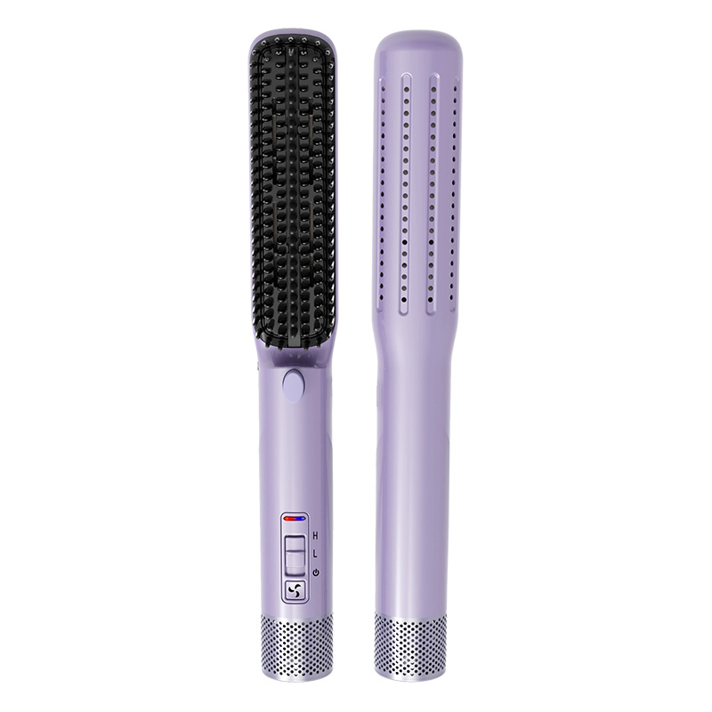 Factory Wholesale Three Setting for Hair Types Hair Curler Straightener Brush with PTC Heating