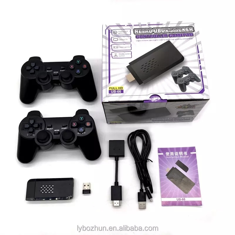 HD TV Video Game Console Ub66 4K Game Stick 64GB Built-in 10000+ Classic Games with 2.4GHz Wireless Controller