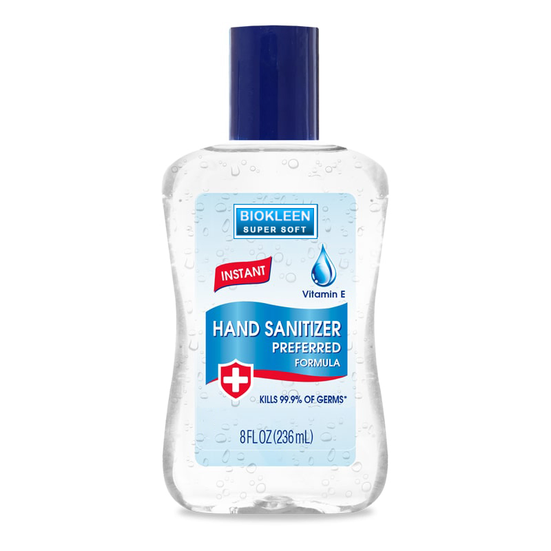 Biokleen Custom Free Sample 8 Ounce Anti-Bacterial Instant 75% Ethyl Alcohol Hand Sanitizer Gel for Household