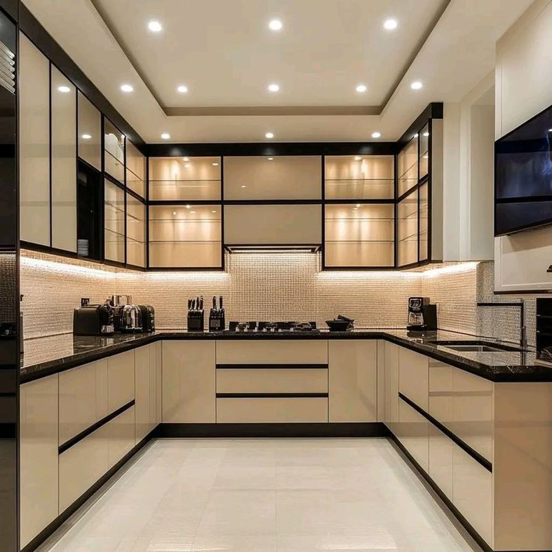 Lacquered Finish Plywood Strong Structure Trend-Setting Extra-Modern Kitchen Cabinet