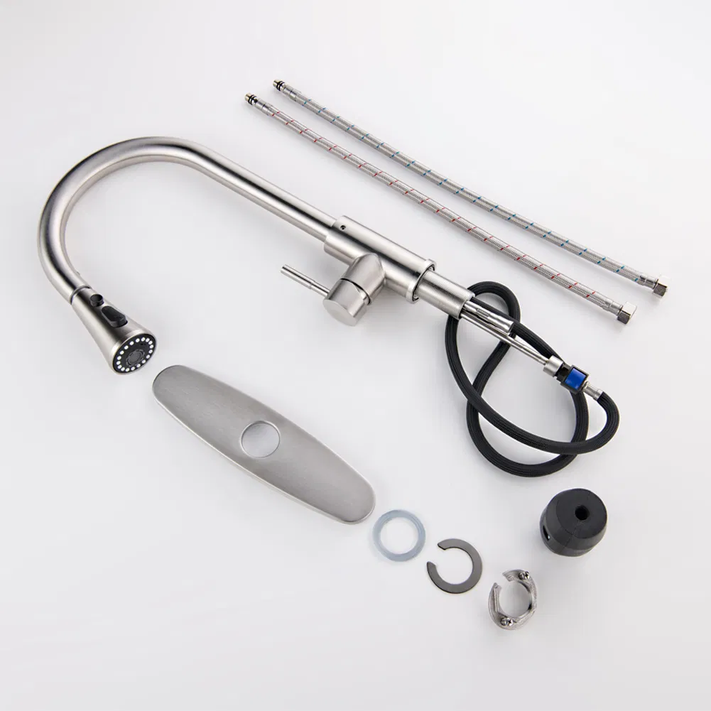 Кухонный смеситель с выдвижным душем, 3 функции, никель