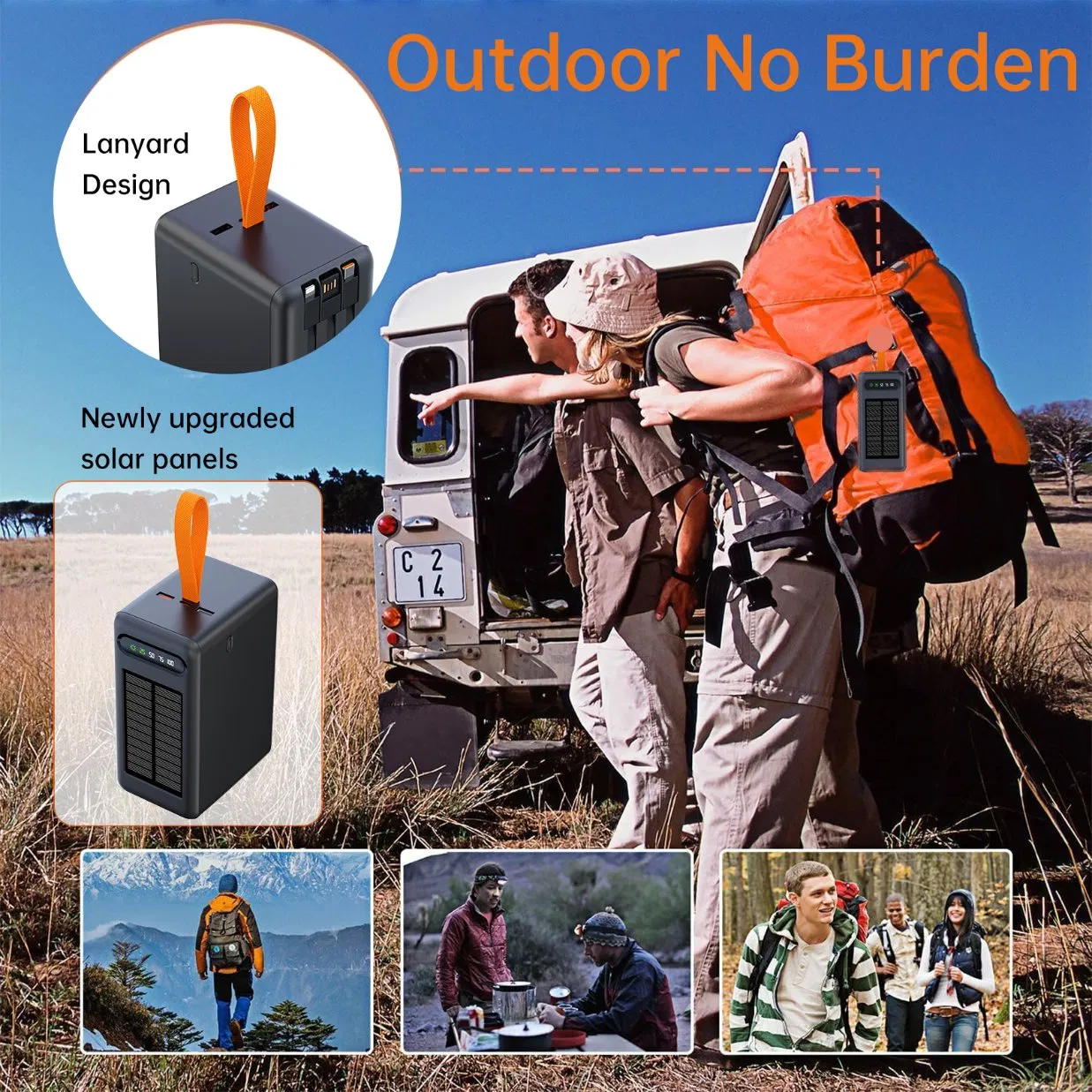 80000mAh Portable Solar Power Bank 22.5W Built-in Cable Battery Charger Aspor A377