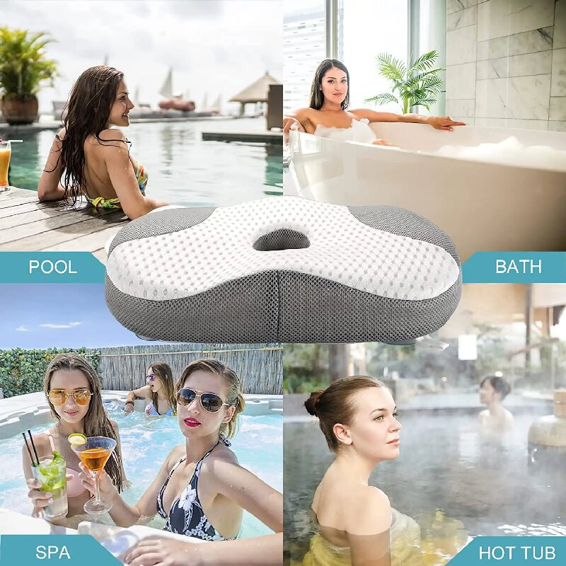Quick Dry 3D Mesh Swimming Pool Pillow with Anti Skid Suction Cups Bathtub Pillow