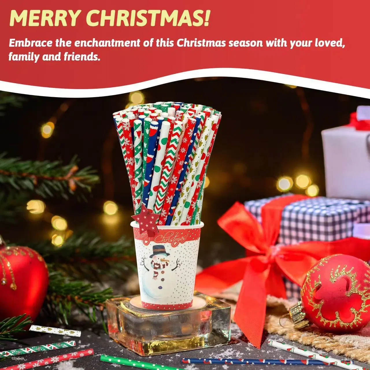 Christmas Themed Reusable Drinking Straws Festive Decorative Straws for Holiday Parties Kids