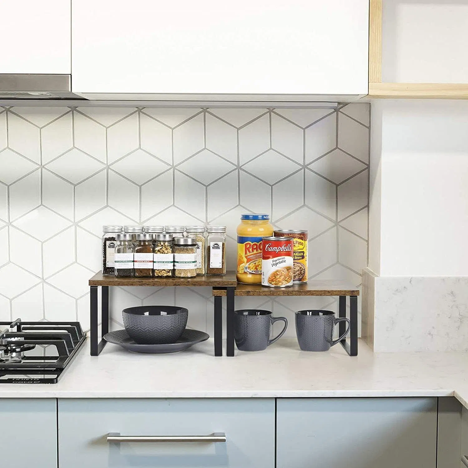 Shelf Organizer Expandable Wood Rack 2 Pack