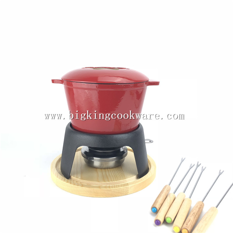 Фондюница чугунная эмалированная 16см с горелкой