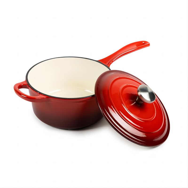 Wholesale Saucepan Milk Pot Enameled Cast Iron Mini Cooking Pot with Lid and Long Handle