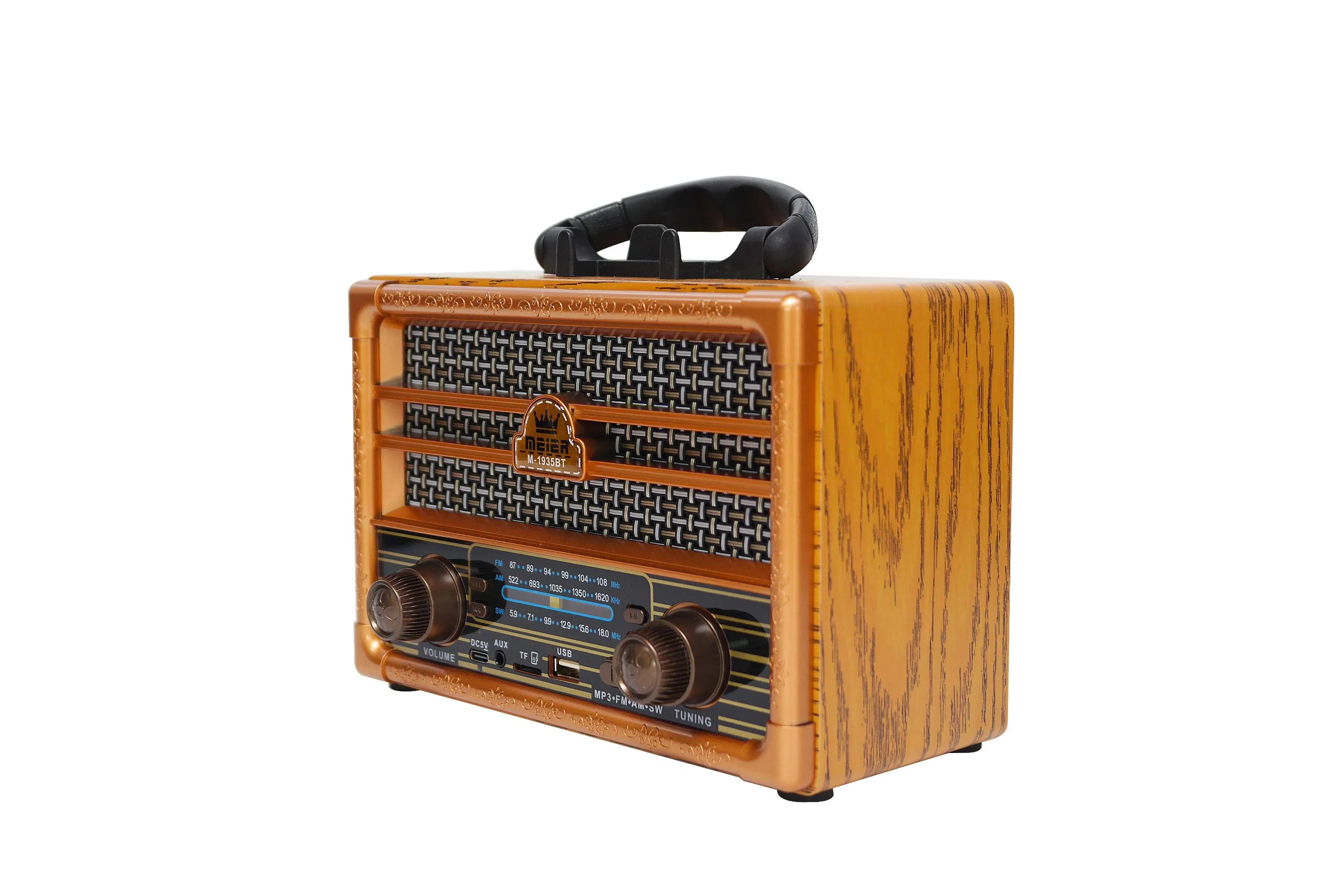 Portable 3-Band Am FM Sw Radio, LED Flashlight, TF Card and MP3 Player, Rechargeable Speakers Bluetooth Vintage Meier M-1935bt