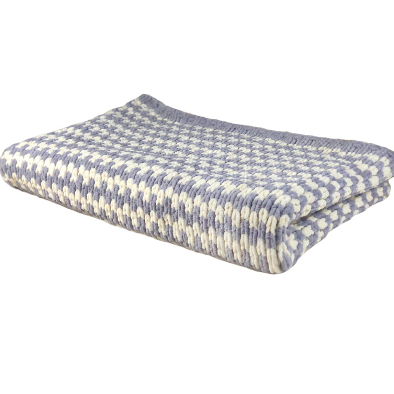 Ultra Soft Gray Woven Acrylic with Polyester Chenille Stripe Throw Blanket with Bag