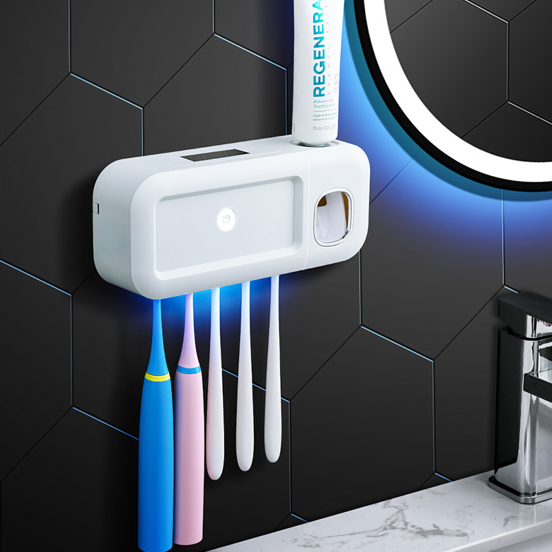 Smart UV Toothbrush Sterilizer, Punch-Free Sterilization and Deodorization, Automatic Toothpaste Electric Dispenser, Toothbrush Holder
