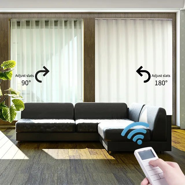 Customized Large Window Smart Electric Motorized Automatic Sheer Allusion Curtain Vertical Blinds
