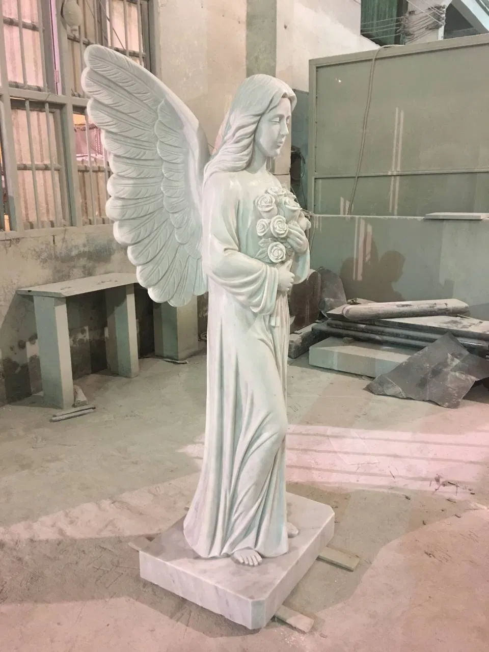Haobo Stone Hunan Whtie Marble Hand Carved Angel Tombstone Memorials