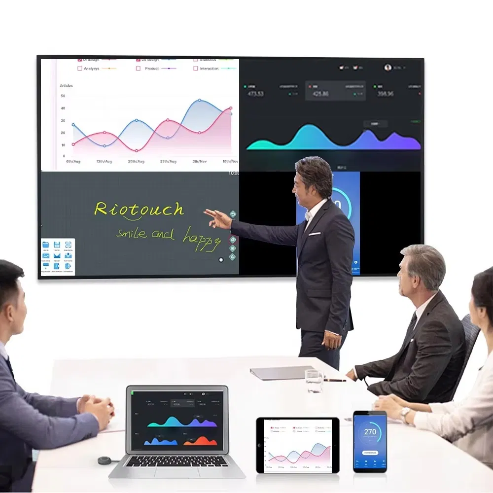 Silver Interactive Flat Panel 75 Inch Smart Board 20 Points Touch Screen Dual OS System Wall Mount OPS Available