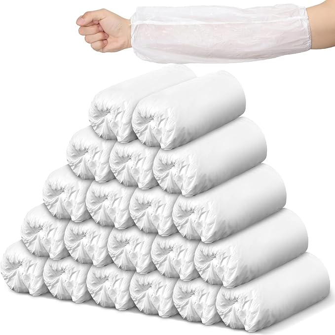 PE Disposable Arm Sleeves with Elastic Edges, Waterproof Sleeve Protectors for Kitchen Medical Use - White