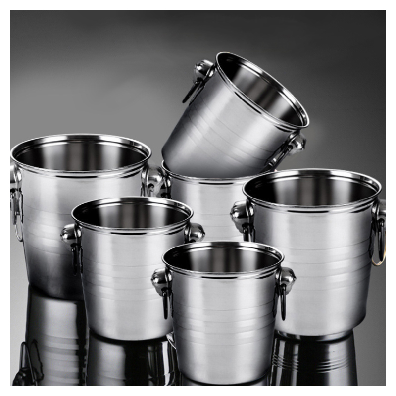 7L Stainless Steel Beverage Ice Bucket Bar Drinks Ice Barrel with Handles