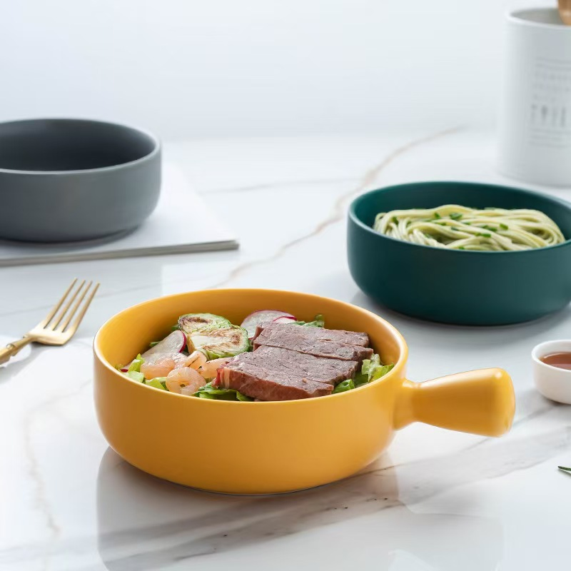 Wholesale New Function Baked Rice Nordic Style with Handle Simple Bowl