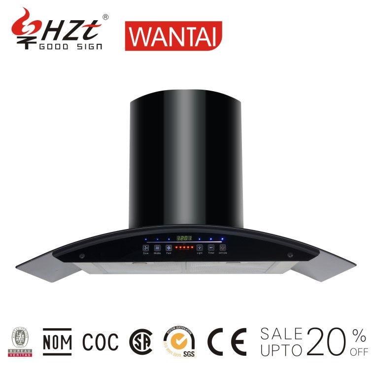 Kitchen Appliance Electric Products Curved Glass Push Button Island Chimney Range Hood