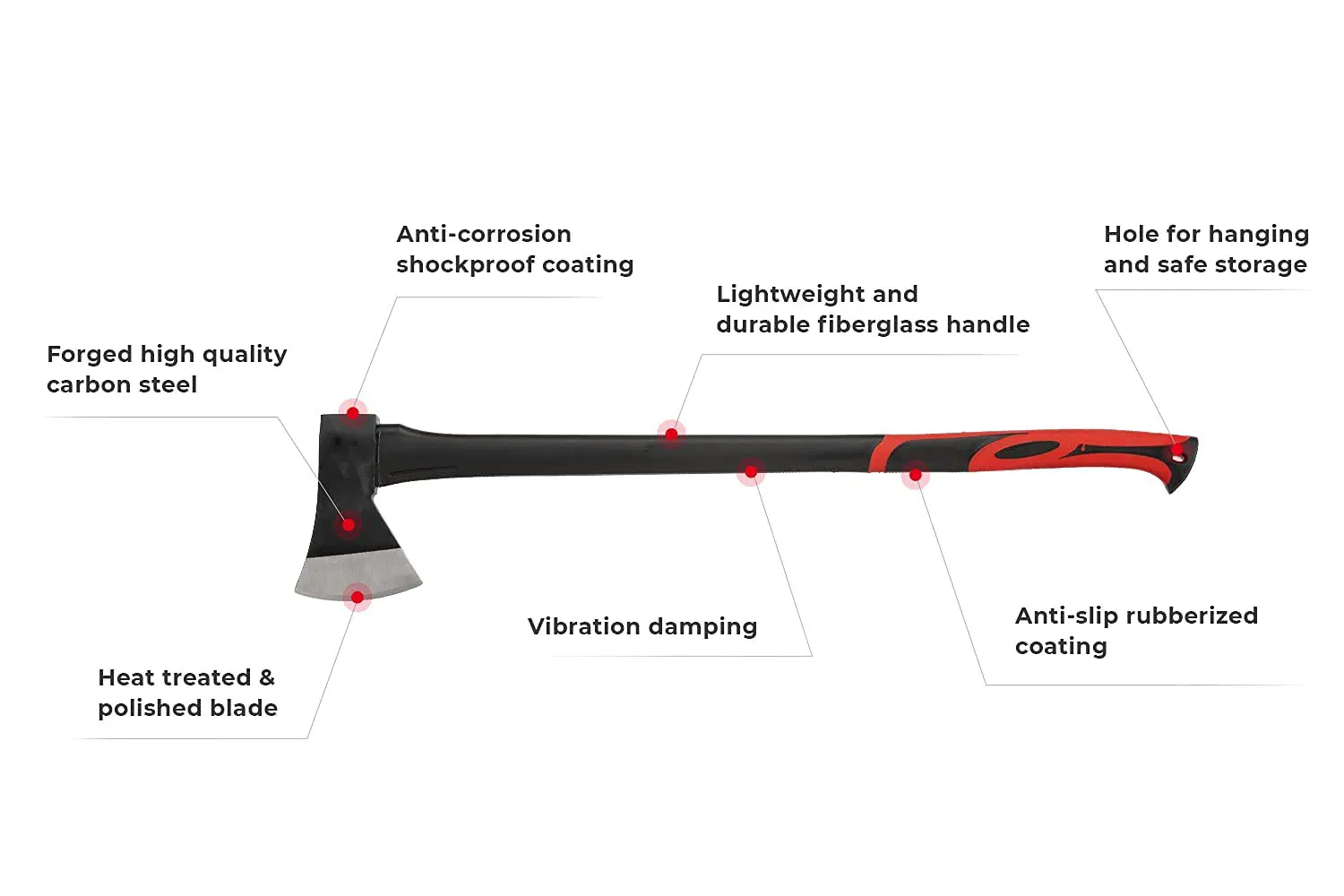 Wood Chopping Axe 2.8 Lbs Long Tree Felling Ax Firewood Cutting