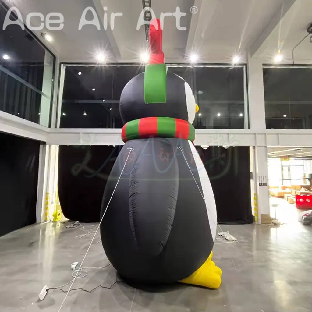 Giant Cute Inflatable Penguin with Christmas Scarf and Antler Headband for Holiday Decor