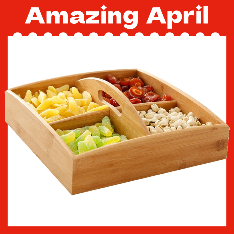 Wooden Snack Storage Box with Divider Lid for Candy and Dry Fruit