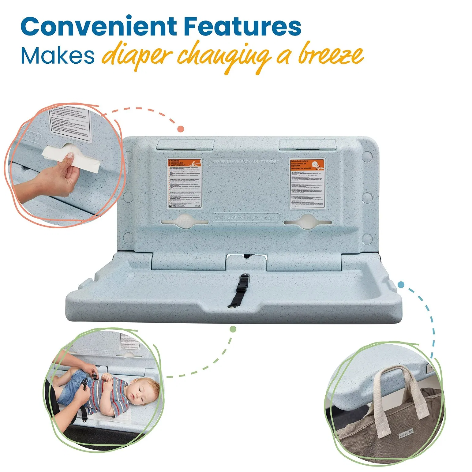 Elr-18004 Horizontal Fold-Down Diaper Safety Straps Wall-Mounted Baby Changing Station