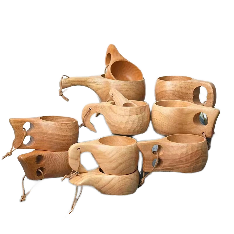 Premium Handmade Rubber Wood Camping Mug Set for Coffee