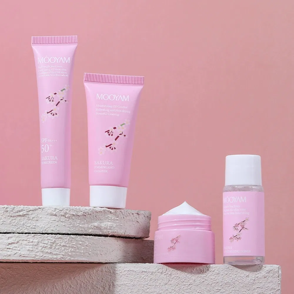 Private Label Sakura Travel Kit Moisturizing Whitening Facial Toner Cream Shrink Pores Oil Control Brightening Skin Care Set