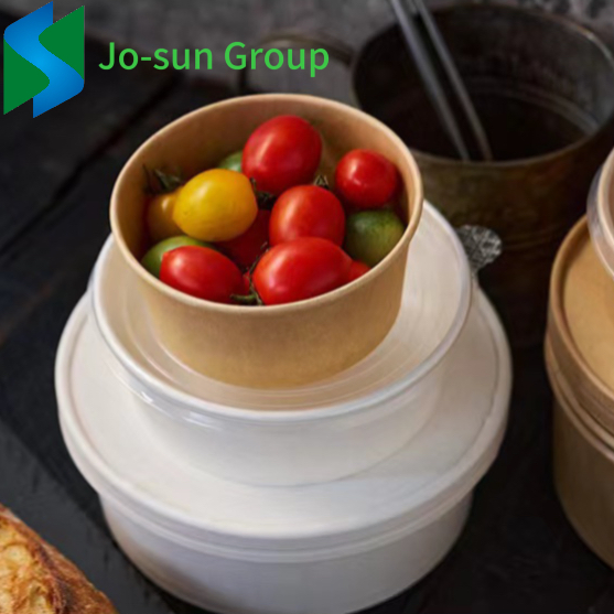 Customized Wholesale Disposable Heatable Food Packaging Boxes Round Kraft Paper Salad Bowl
