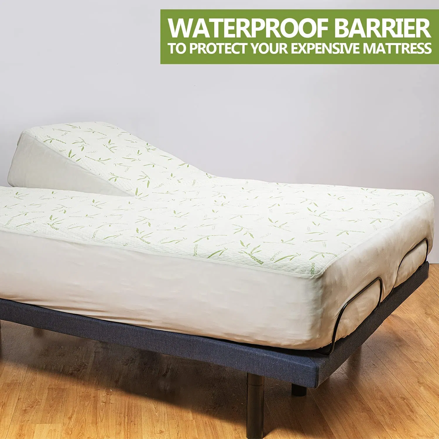 Waterproof Split Top King Mattress Protector for Adjustable Bed with Upper Flex Fitted Sheet Style with Elastic Deep Pocket Mattress Cover 32-34 Split From Head