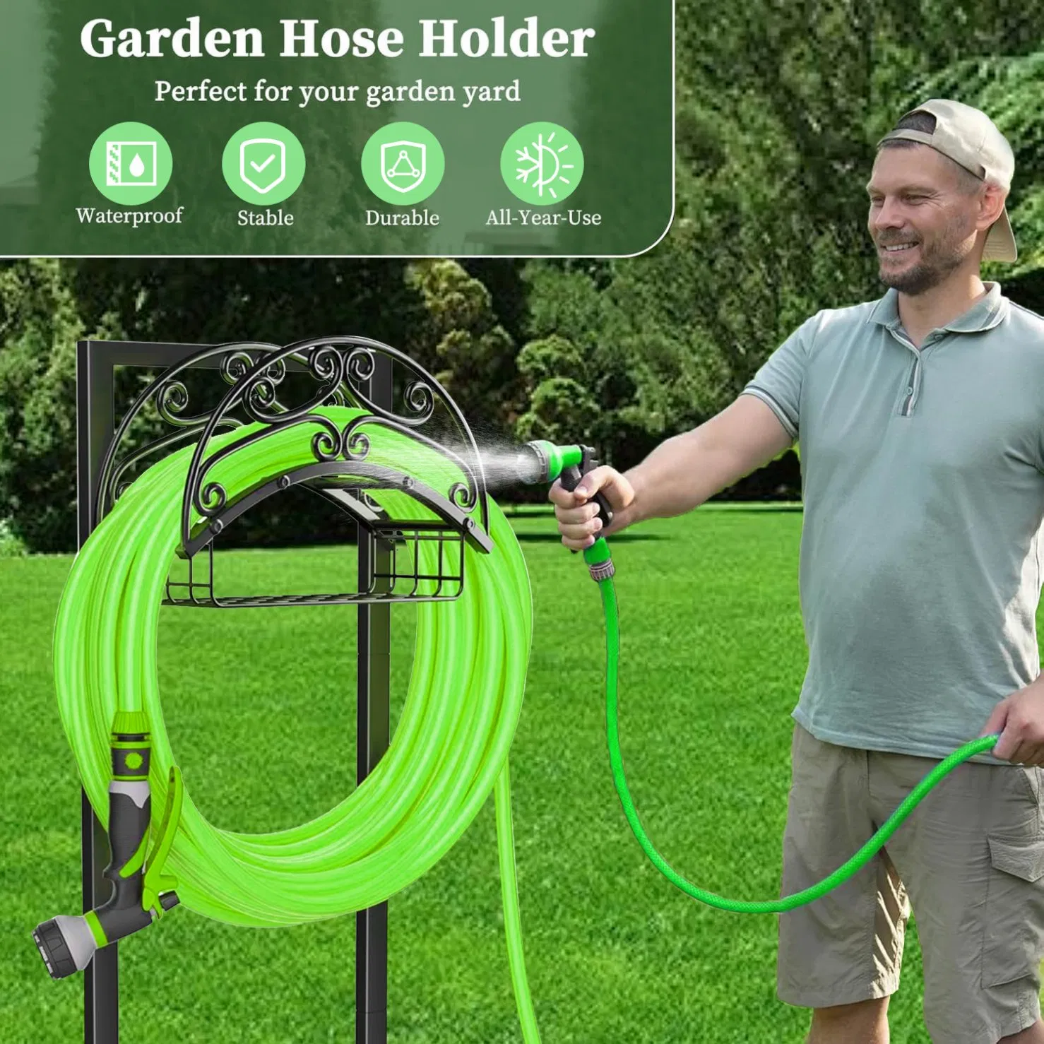 Free-Standing Garden Hose Rack Cross-Border Metal Bracket Holder