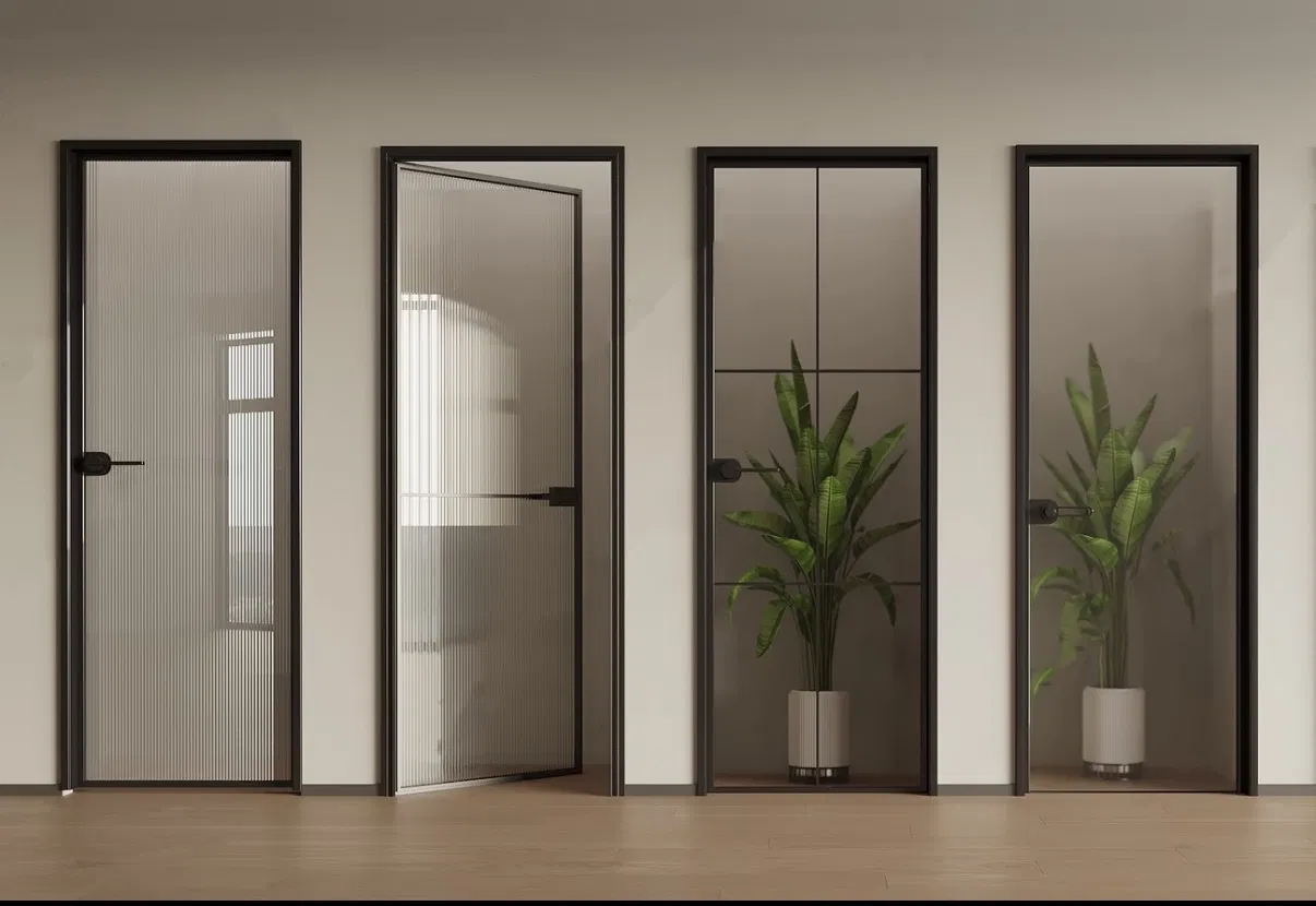 Стеклянная дверь для комнат с алюминиевой рамой