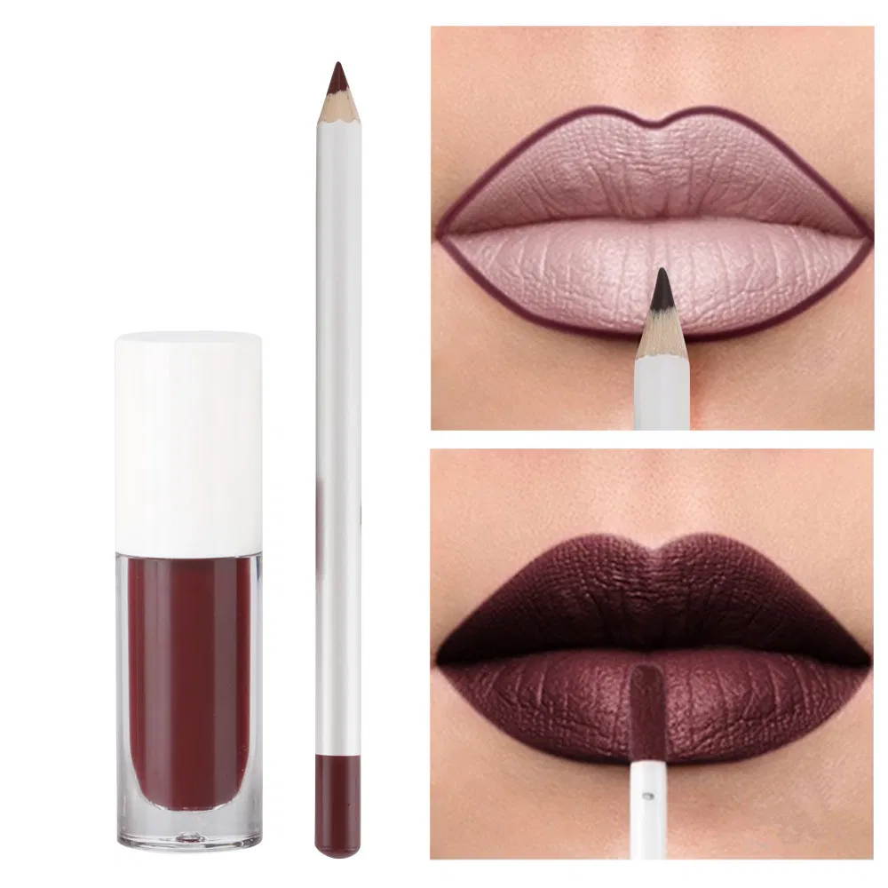 OEM 43 Color Lip Liner Pencil Set Non Stick Cup Matte Lip Glaze 2PCS Sets Lip Gloss