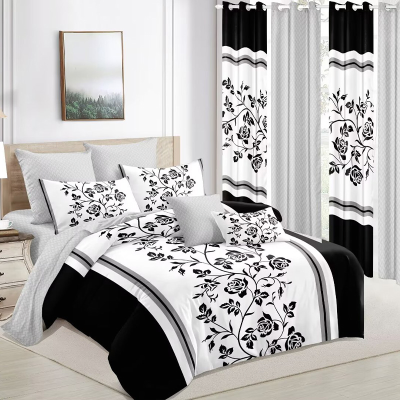 Blue Printed 12 Pieces Home Textiles Polyester Duvet Cover Set Colored Quilted Bedcover High Quality 6 Pieces Pillow Shams Pillowcases Queen Size Bedspread Set