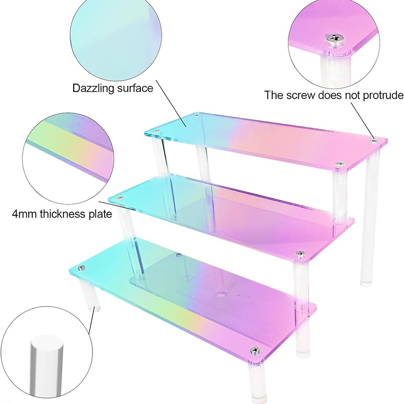 3-Layer Rainbow Colored Acrylic Display Shelf Cupcake Perfume Risers for Hotel
