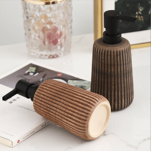 Vintage Creative Ceramic Vertical Striped Lotion Dispenser Bottle 400ml