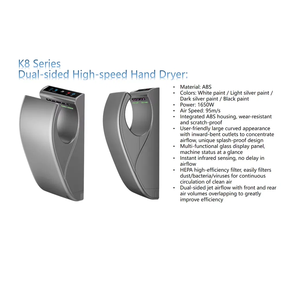 Wall-Mounted ABS Plastic Electric Automatic Sensor Double-Sides High Speed Jet Hand Dryer
