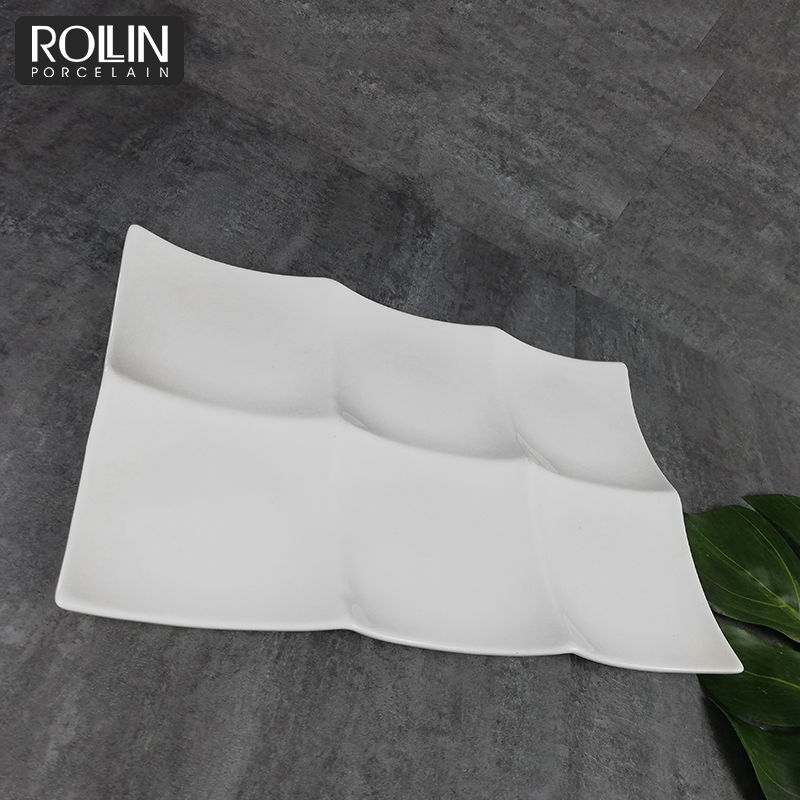 White Porcelain Rectangular Plates Divided Plate