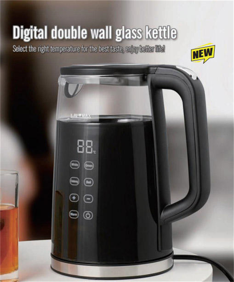 Black Electric Digital Kettle Temp Control 2200W 1.7L Double Layer Home High Quality Smart Water Kettle