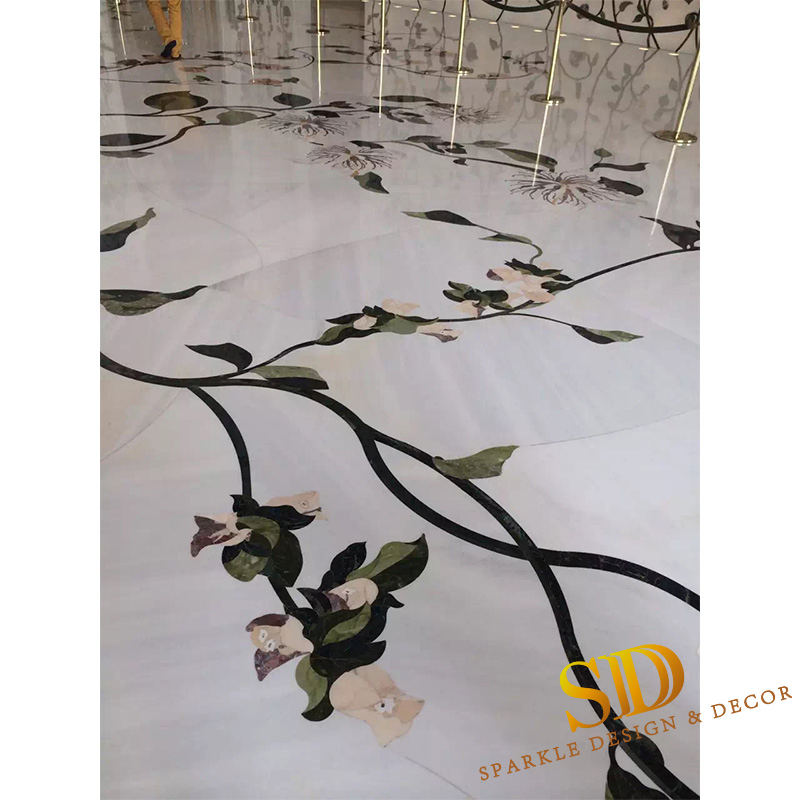 Pure White Marble Flora Pattern Marble Medallion Design for Wall Decor