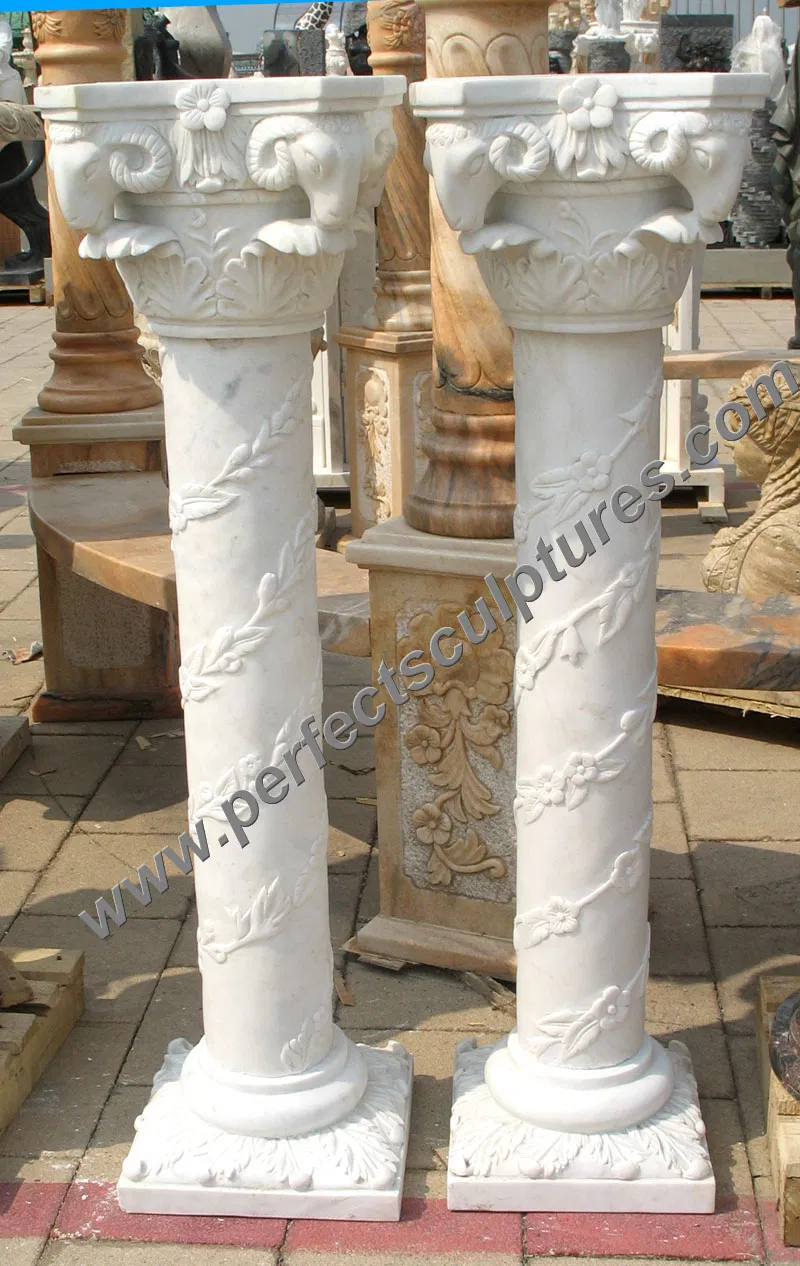 Antique Natural Stone Marble Limestone Columns for Garden Home Decoration (QCM089)