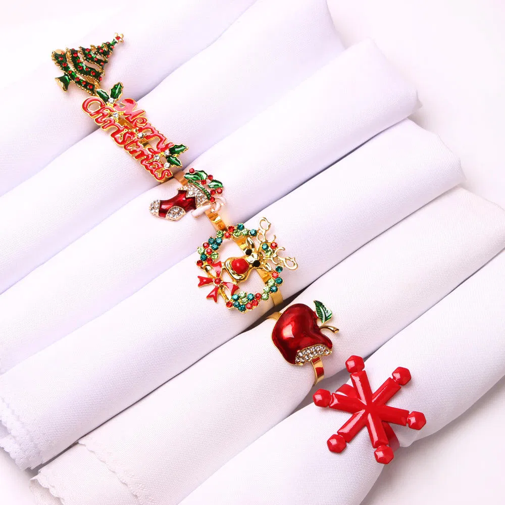 Tree Rhinestone Metal Christmas Napkin Rings